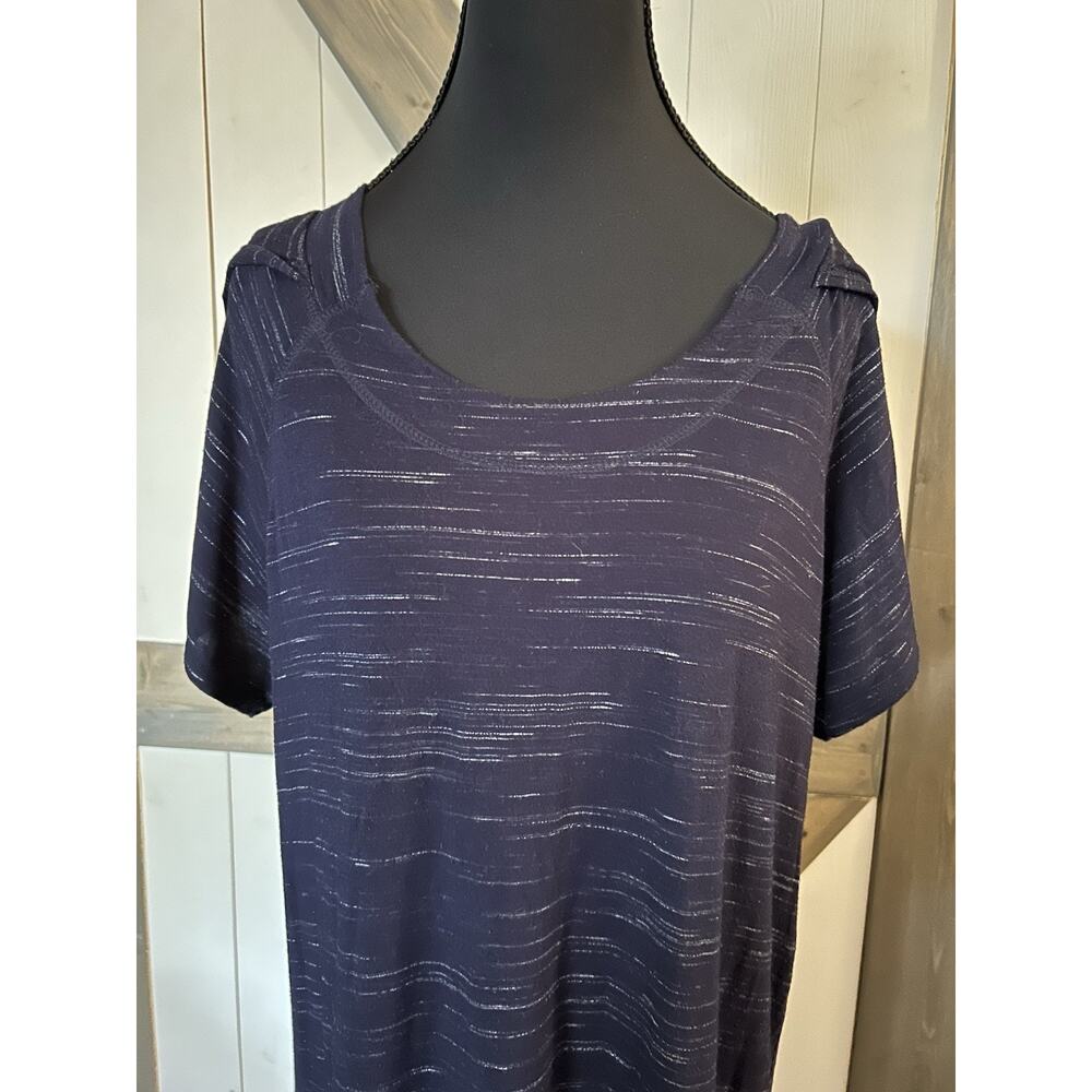 Made for Life Hooded Dress Women's Large Navy White Heathered Knee Length Knit